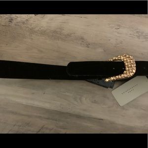 NWT Zara black velvet belt with gold buckle